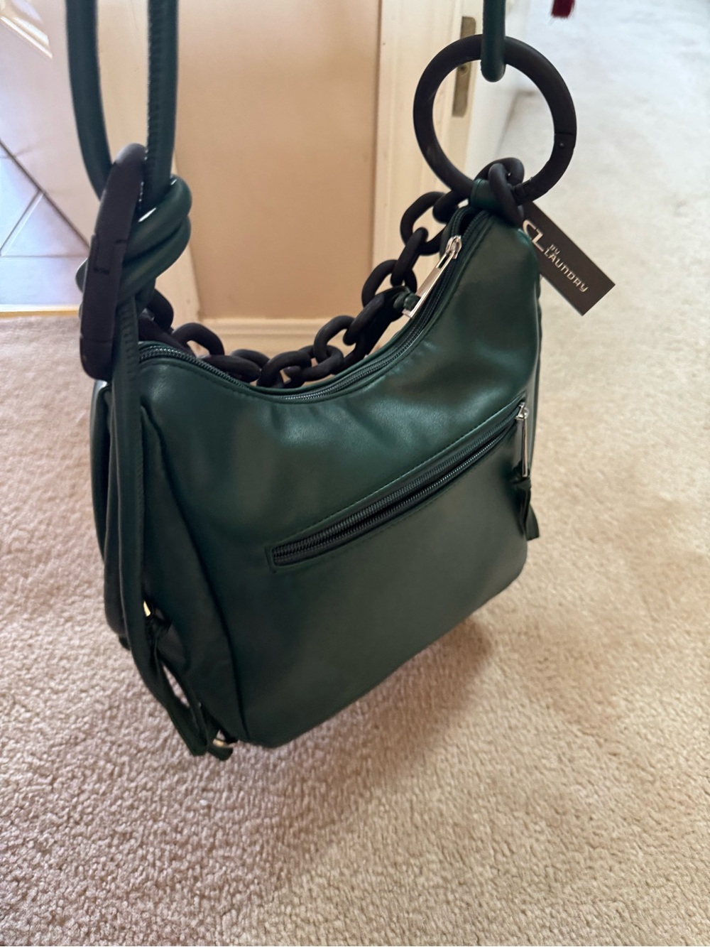 CL by Chinese Laundry Forest Green Shoulder Bag with Chunky Chain Handle